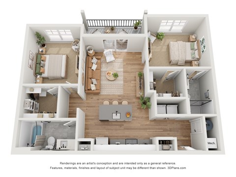 The Mulberry 2 Bedroom Apartment Floor Plan at Retreat at Mount Vernon